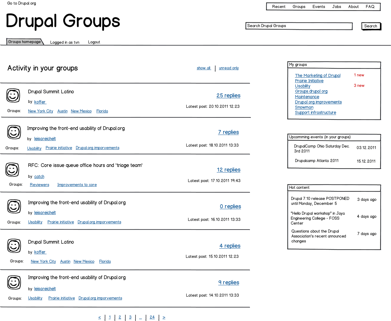 GDO front page logged in